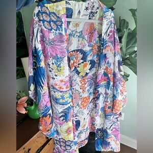 Sheer Floral Kimono Cardigan • Boho Botanical Print One Size Layering Lagenlook